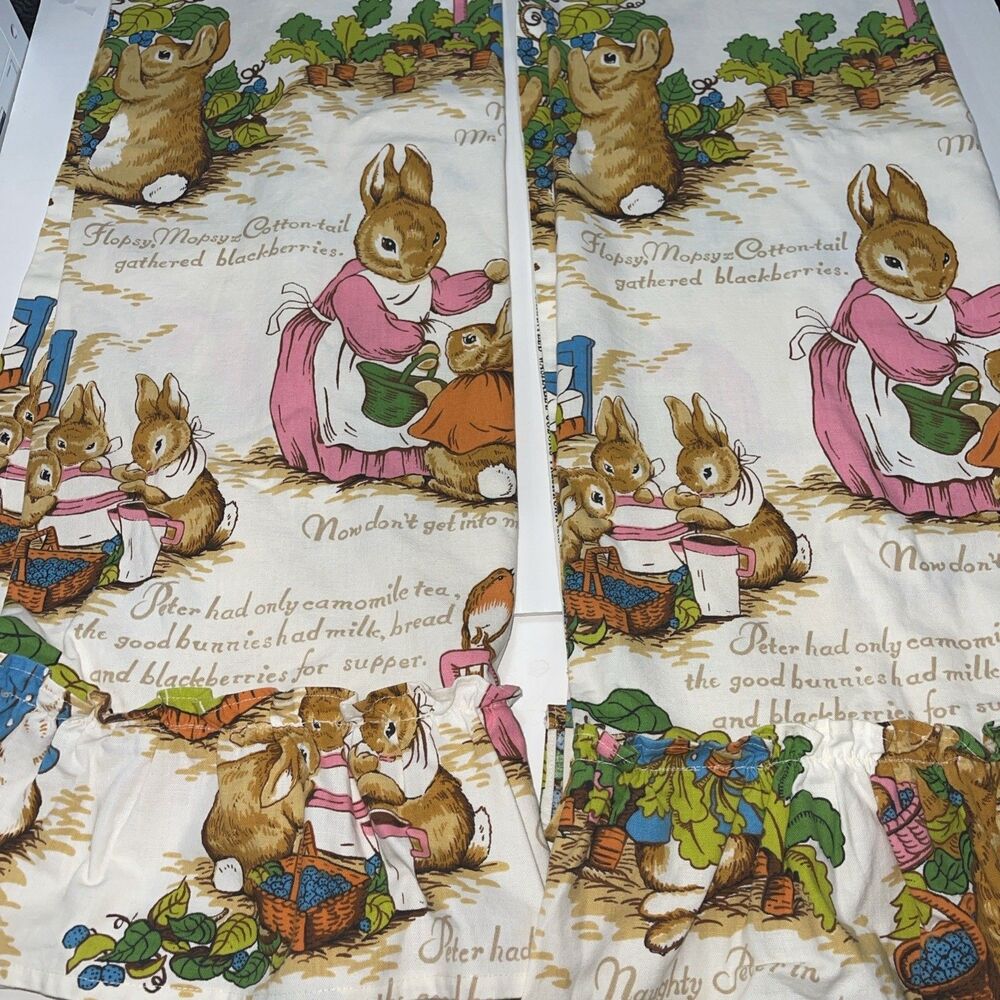 1970's Pinch Pleated Canvas Curtains Drapes Beatrix Potter PETER RABBIT - 1 Pair